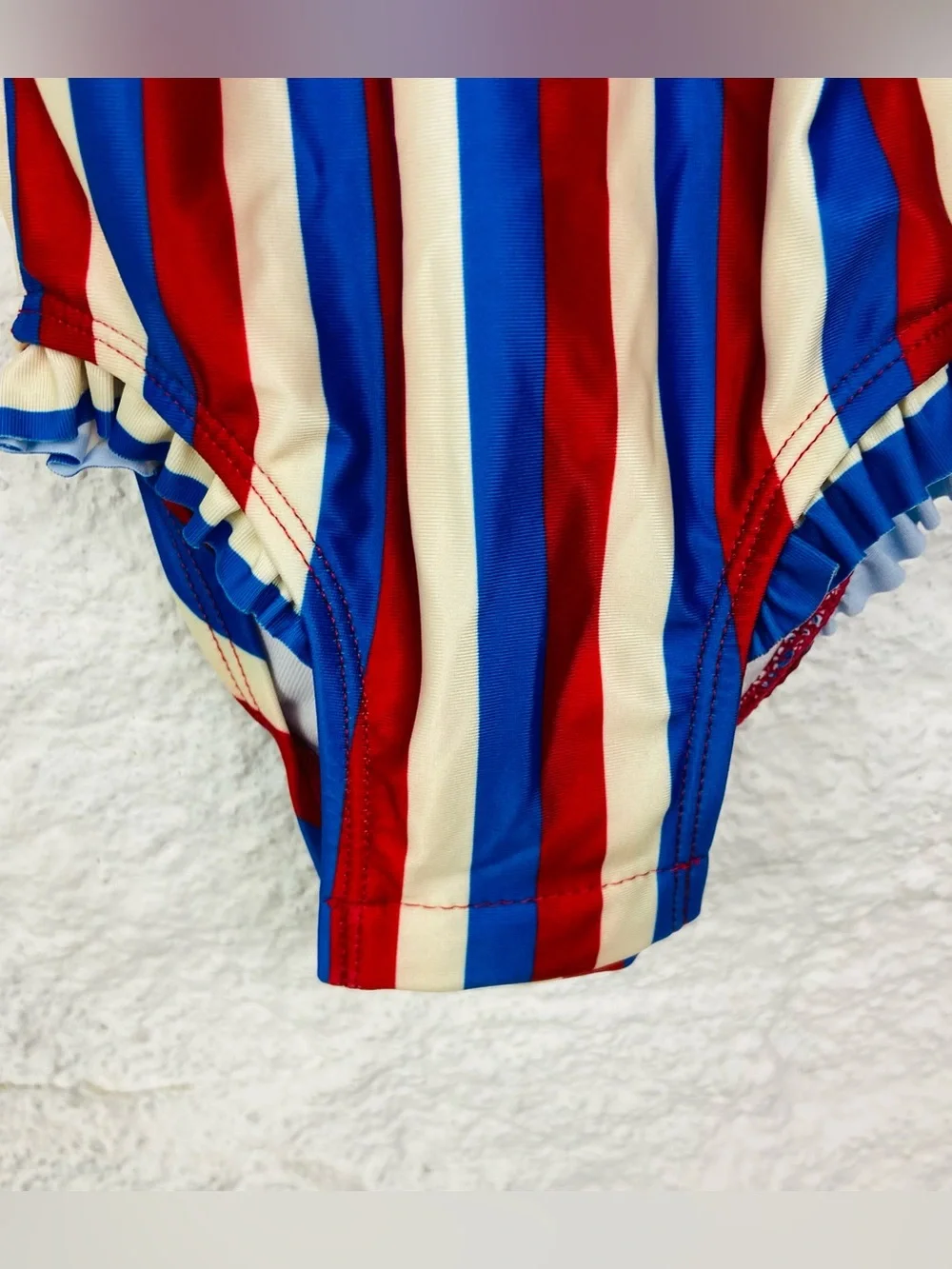 NWT cat & jack bow Striped Red, Blue & Cream One-Piece Swimsuit size 3-6 months